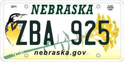 NE license plate ZBA925
