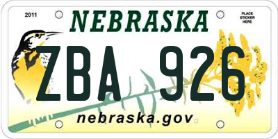 NE license plate ZBA926