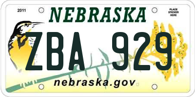NE license plate ZBA929