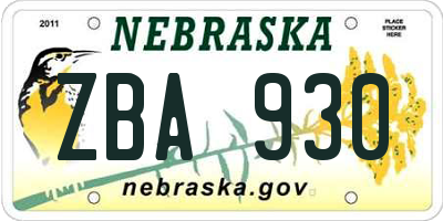 NE license plate ZBA930