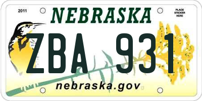 NE license plate ZBA931