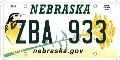 NE license plate ZBA933