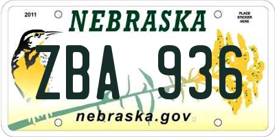 NE license plate ZBA936