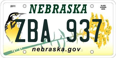 NE license plate ZBA937
