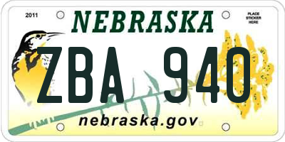 NE license plate ZBA940