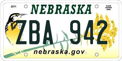 NE license plate ZBA942