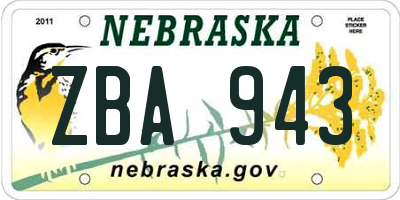 NE license plate ZBA943