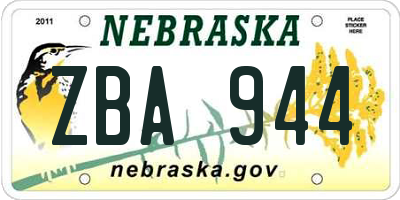 NE license plate ZBA944