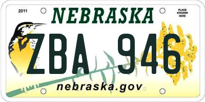 NE license plate ZBA946