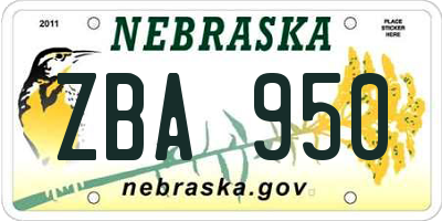 NE license plate ZBA950