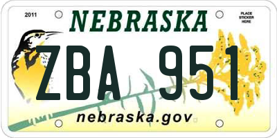 NE license plate ZBA951