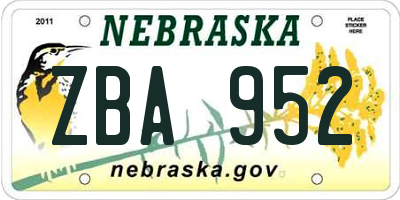 NE license plate ZBA952
