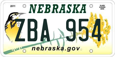 NE license plate ZBA954