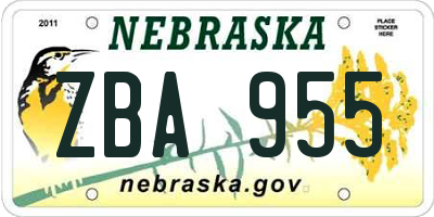 NE license plate ZBA955