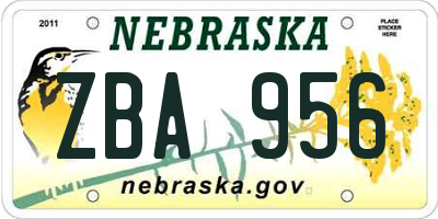 NE license plate ZBA956