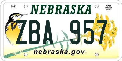 NE license plate ZBA957