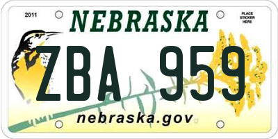 NE license plate ZBA959