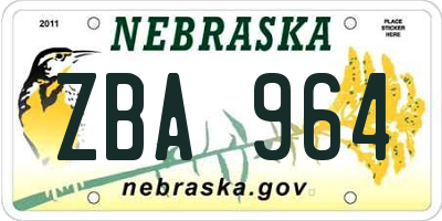 NE license plate ZBA964