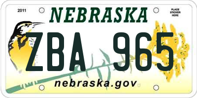 NE license plate ZBA965