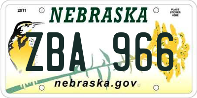 NE license plate ZBA966