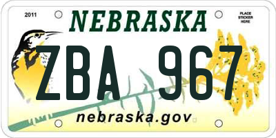 NE license plate ZBA967