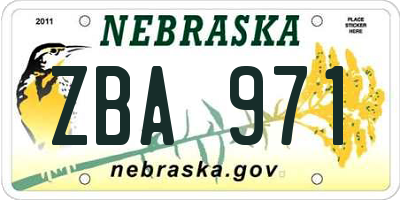 NE license plate ZBA971