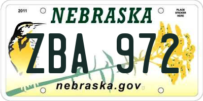 NE license plate ZBA972
