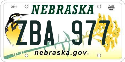 NE license plate ZBA977