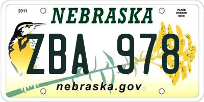 NE license plate ZBA978