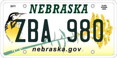 NE license plate ZBA980
