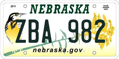 NE license plate ZBA982