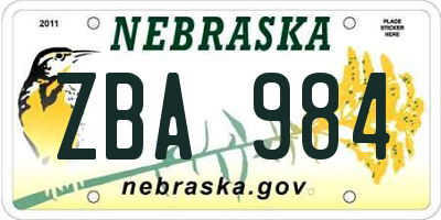 NE license plate ZBA984