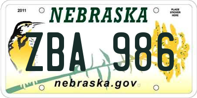 NE license plate ZBA986