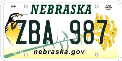 NE license plate ZBA987