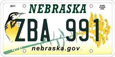 NE license plate ZBA991