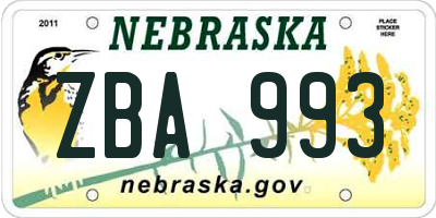 NE license plate ZBA993