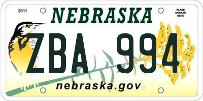 NE license plate ZBA994