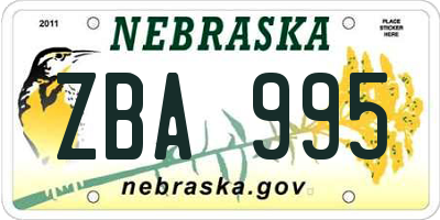 NE license plate ZBA995