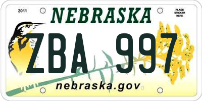 NE license plate ZBA997
