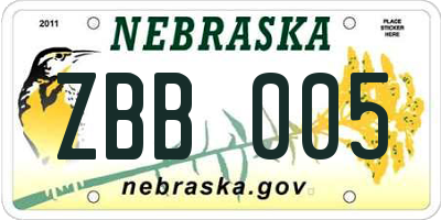 NE license plate ZBB005