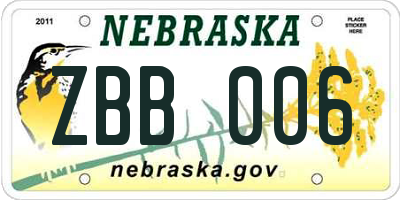 NE license plate ZBB006