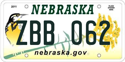NE license plate ZBB062