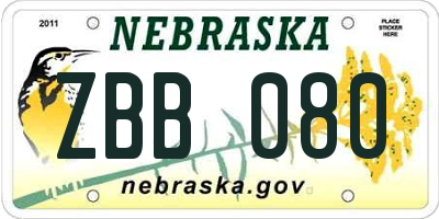 NE license plate ZBB080