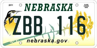 NE license plate ZBB116