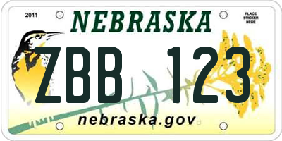 NE license plate ZBB123