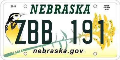 NE license plate ZBB191