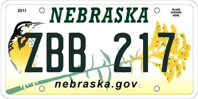 NE license plate ZBB217