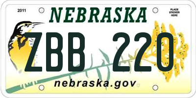 NE license plate ZBB220