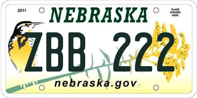 NE license plate ZBB222