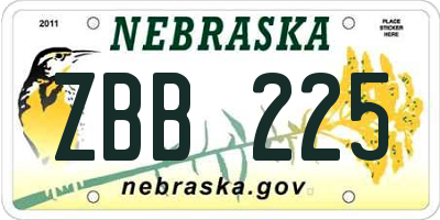 NE license plate ZBB225